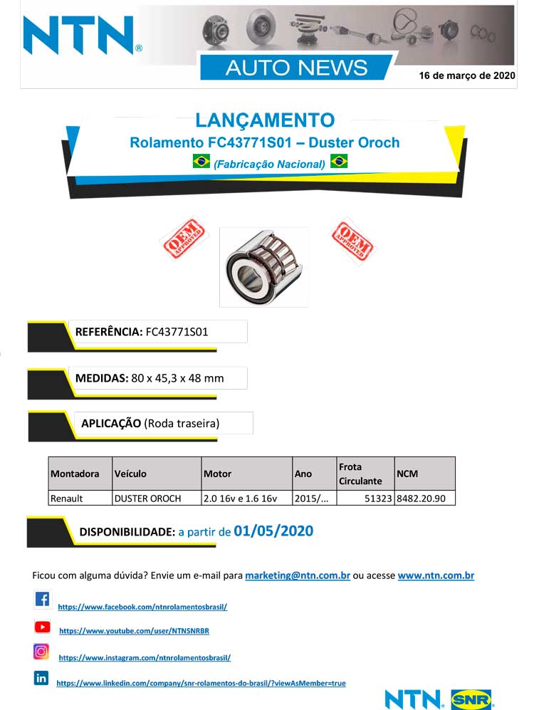 lancamento rolamento duster 16032020